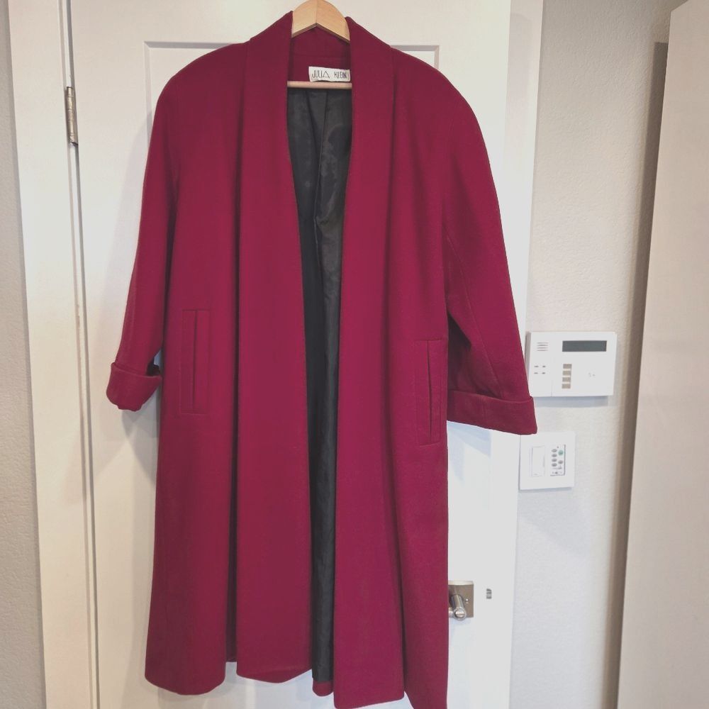 Vintage Julia Klein Red Wool Long Open Dress Coat 8 Minimalist Old Money Classic